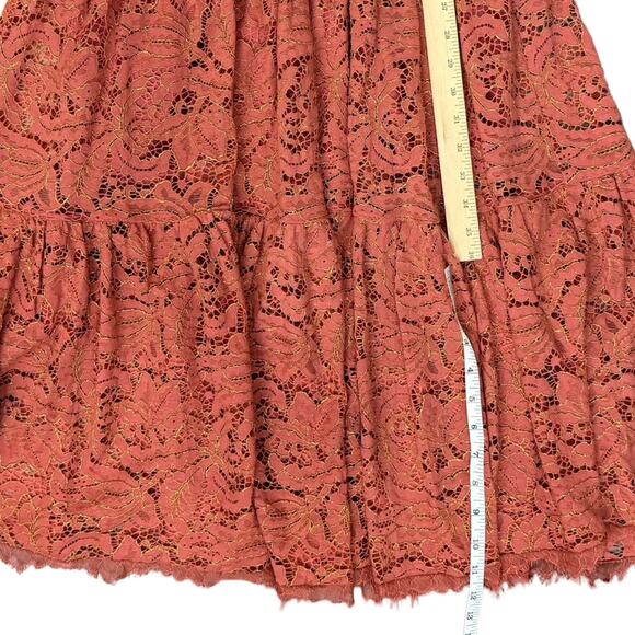 Dress the Population Burnt Orange Gold Lace Tiered V-Neck Midi Dress size S - Picture 7 of 15